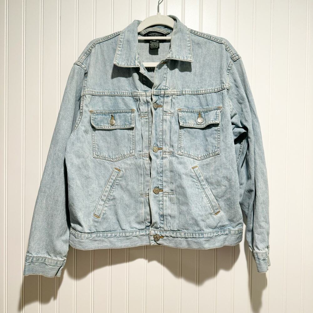 Vintage Ralph Lauren Polo Country Denim Jacket Lightweight Made In USA Large